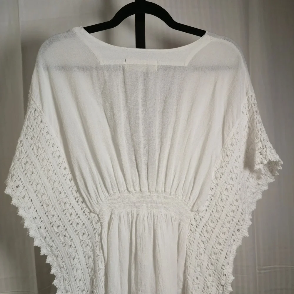Seaspicea Resort Wear White Cotton Butterfly Crochet Trim Cover‎ Up Dress Medium